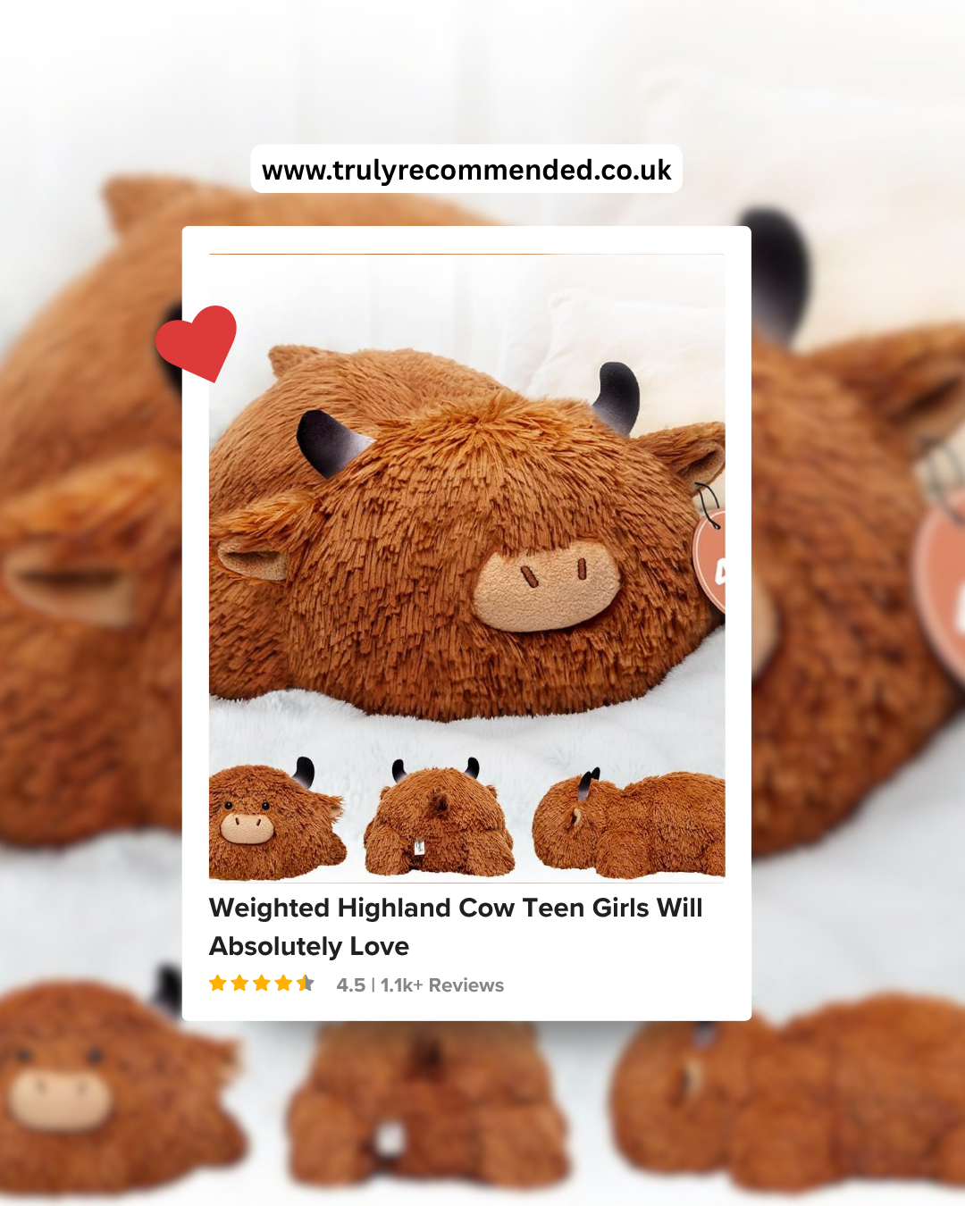Mewaii weighted highland cow stuffed animal in brown and white a large soft and cuddly gift idea for teenage girls available on Amazon UK